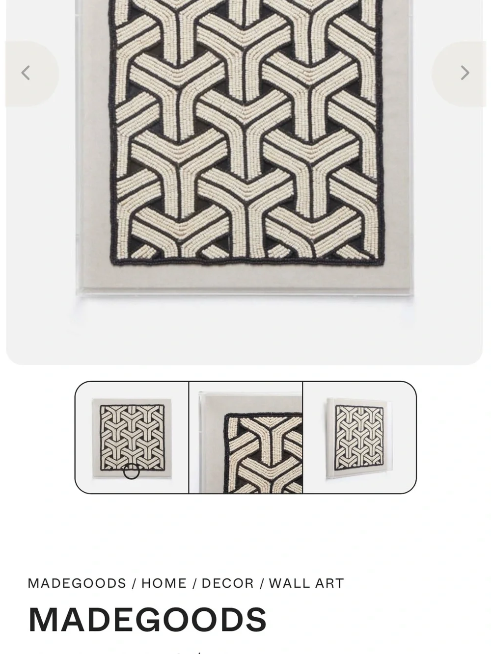 Beaded Geometric Wall Art - Black and Cream